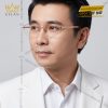 Mắt kính vàng hồng Au750 nửa viền họa tiết chéo đính kim cương