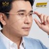 Mắt kính vàng hồng Au750 nửa viền họa tiết chéo đính kim cương