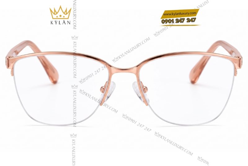 Mắt kính vàng hồng Au750 nửa viền họa tiết dây lá uốn lượn