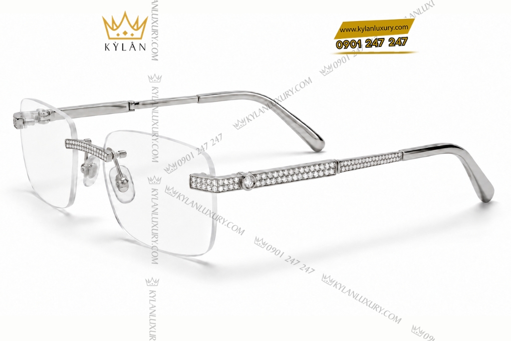 Kỳ Lân Luxury Mat kinh vang trang Au750 khong vien dinh kim cuong 5 Mắt kính vàng trắng Au750 không viền đính kim cương