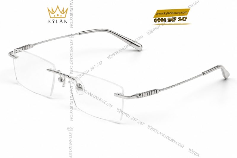 Mắt kính vàng trắng Au750 không viền họa tiết rãnh nổi