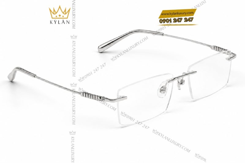 Mắt kính vàng trắng Au750 không viền họa tiết rãnh nổi