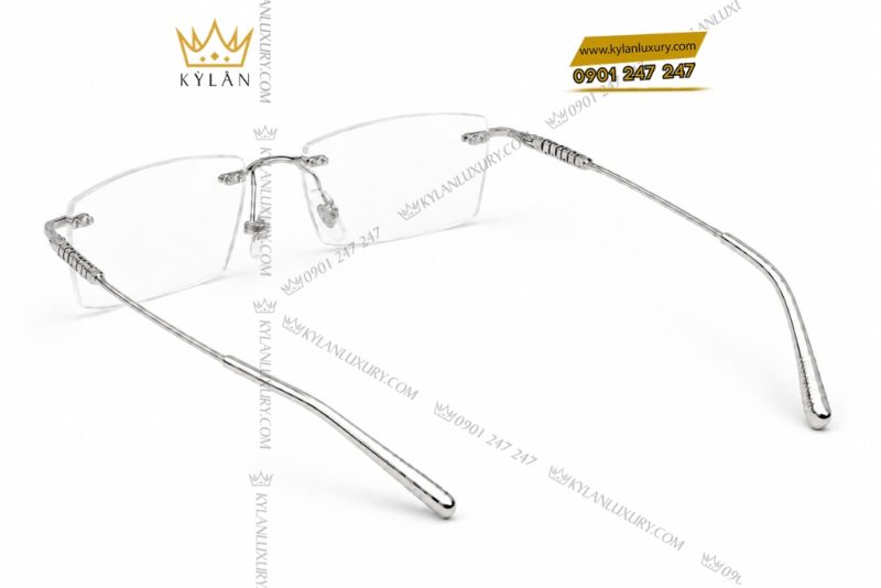 Mắt kính vàng trắng Au750 không viền họa tiết rãnh nổi