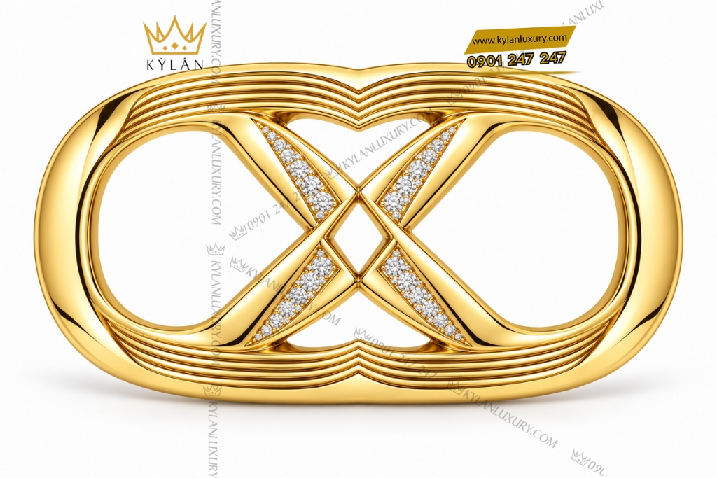Kỳ Lân Luxury Mat that lung chu X vang Au750 dinh kim cuong 1 Mặt thắt lưng chữ X vàng Au750 đính kim cương