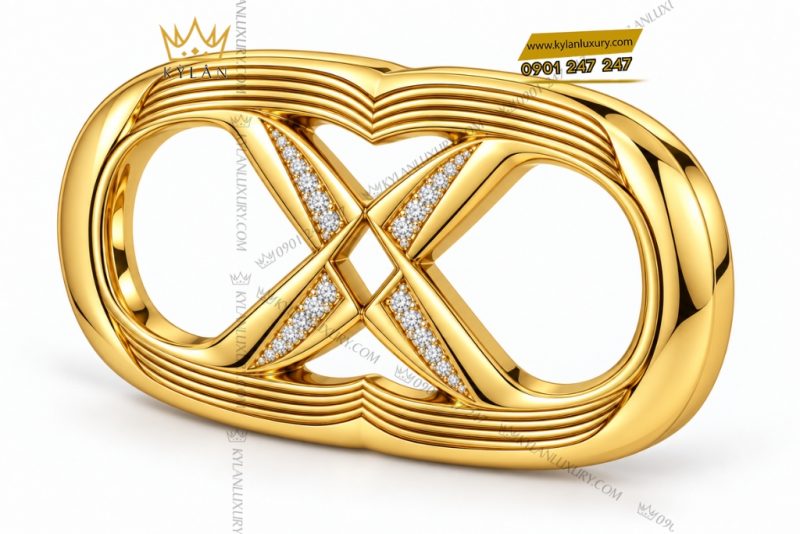 Mặt thắt lưng chữ X vàng Au750 đính kim cương