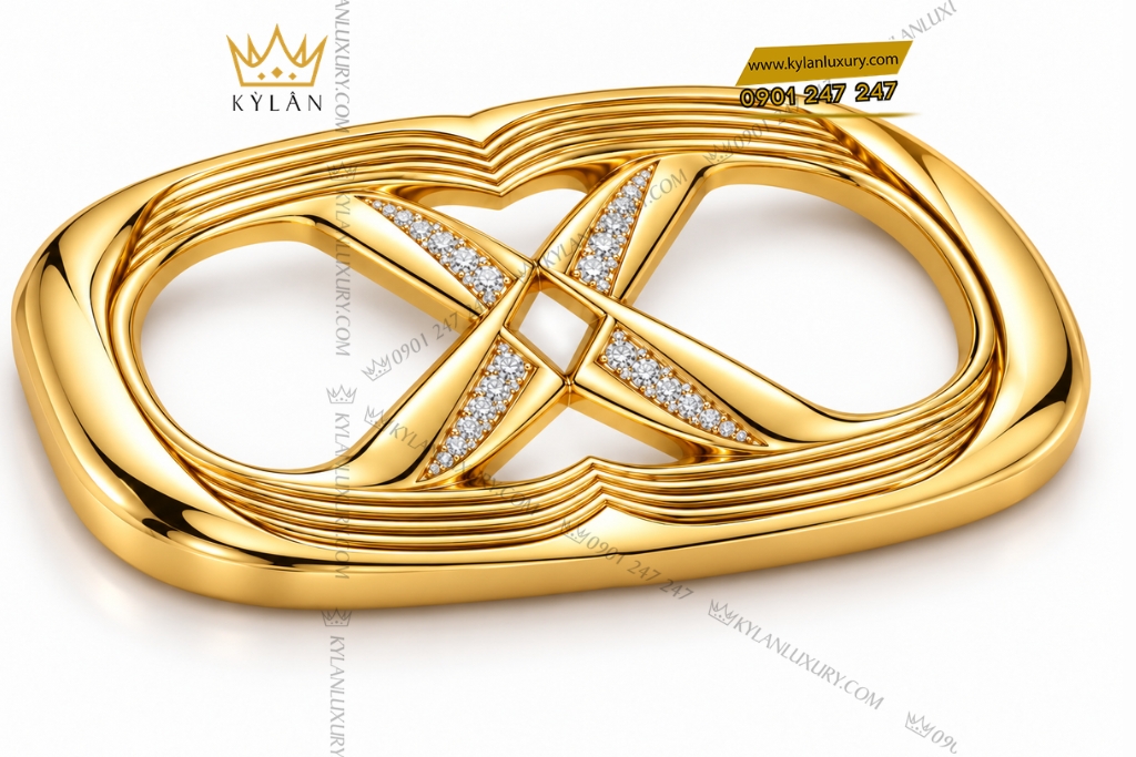 Mặt thắt lưng chữ X vàng Au750 đính kim cương