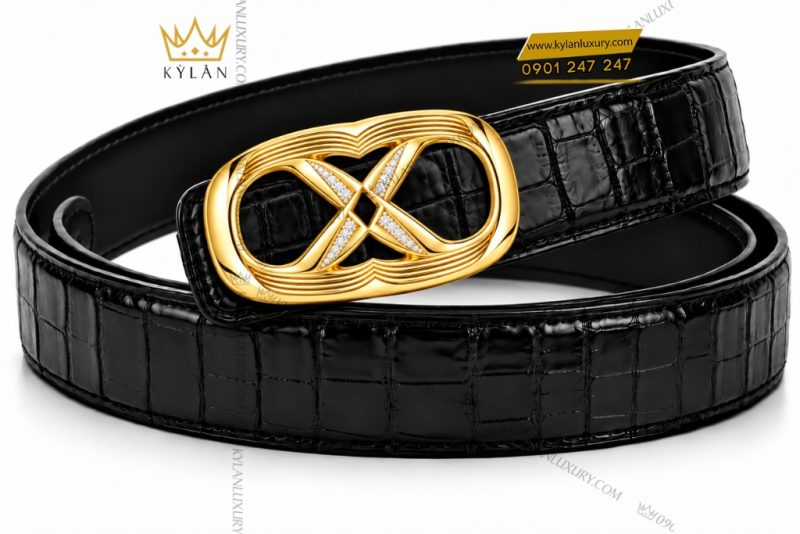 Mặt thắt lưng chữ X vàng Au750 đính kim cương