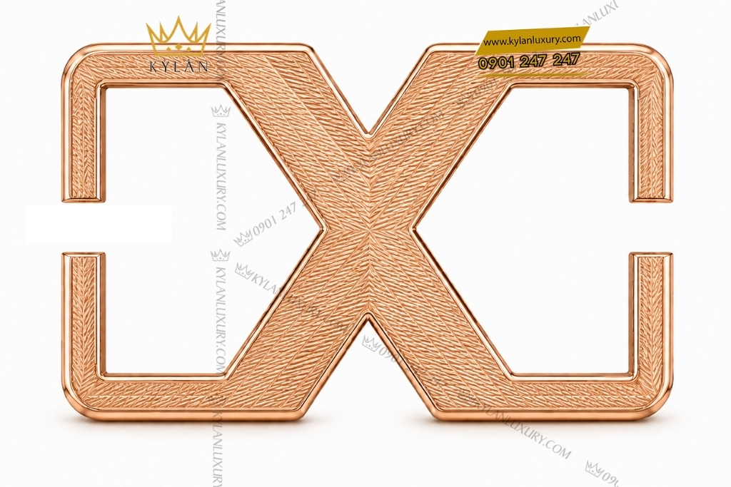 Kỳ Lân Luxury Mat that lung chu X vang hong Au750 hoa tiet van cheo 1 Mặt thắt lưng chữ X vàng hồng Au750 họa tiết vân chéo