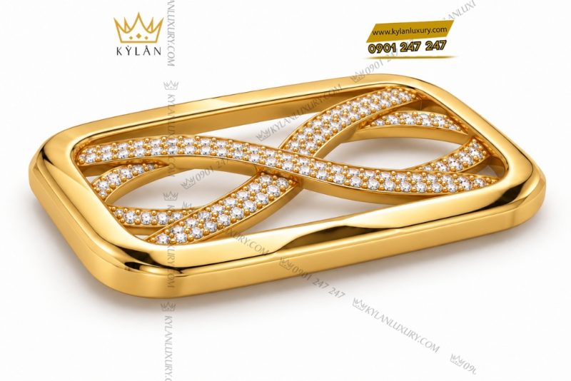 Mặt thắt lưng vàng Au750 đính kim cương
