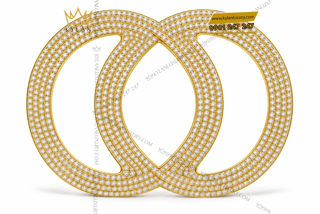Kỳ Lân Luxury Mat that lung vang Au750 hai vong tron dan xen dinh kim cuong 1 Mặt thắt lưng vàng Au750 hai vòng tròn đan xen đính kim cương