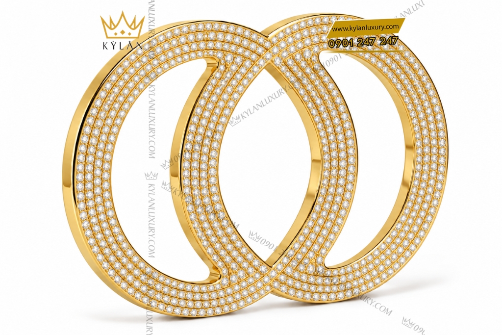 Kỳ Lân Luxury Mat that lung vang Au750 hai vong tron dan xen dinh kim cuong 3 Mặt thắt lưng vàng Au750 hai vòng tròn đan xen đính kim cương