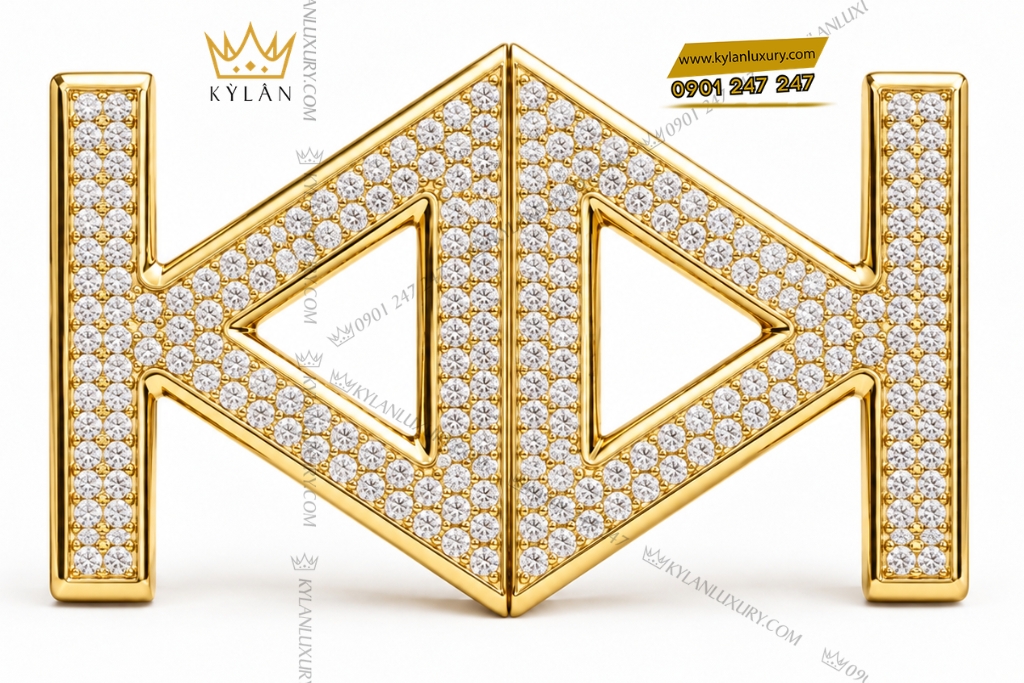 Kỳ Lân Luxury Mat that lung vang Au750 hinh hoc dinh kim cuong 1 Mặt thắt lưng vàng Au750 hình học đính kim cương