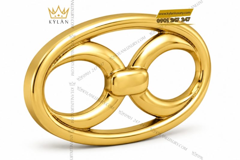Mặt thắt lưng vàng Au750 khung oval hai vòng tròn