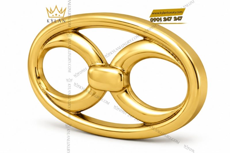 Mặt thắt lưng vàng Au750 khung oval hai vòng tròn