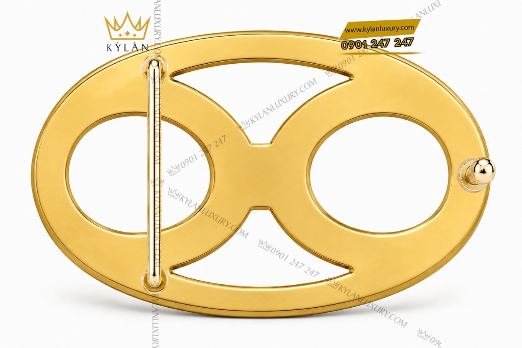 Mặt thắt lưng vàng Au750 khung oval hai vòng tròn