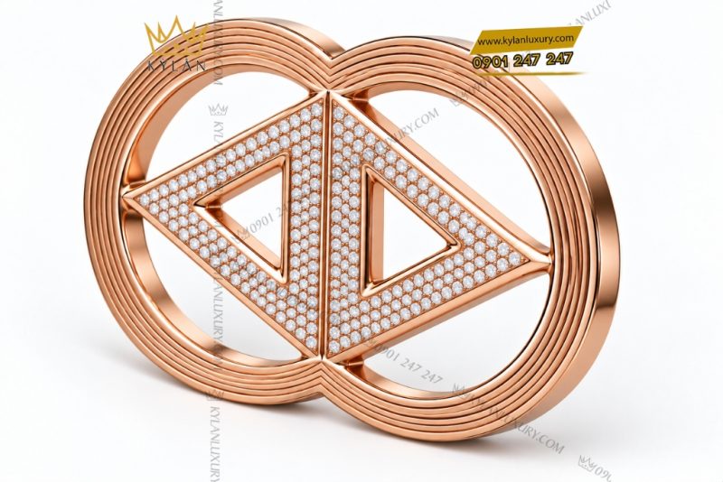 Mặt thắt lưng vàng hồng Au750 đính kim cương