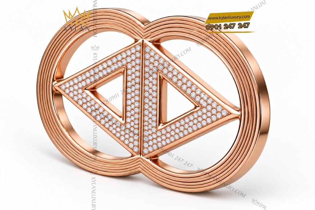Mặt thắt lưng vàng hồng Au750 đính kim cương