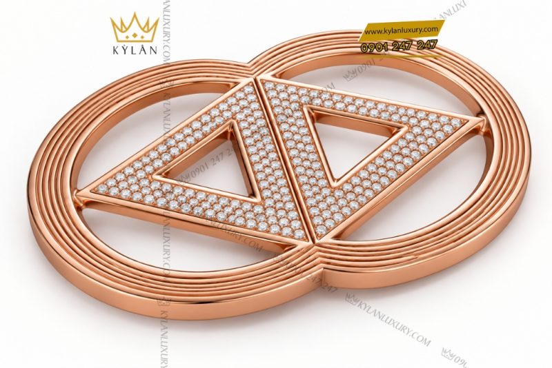 Mặt thắt lưng vàng hồng Au750 đính kim cương