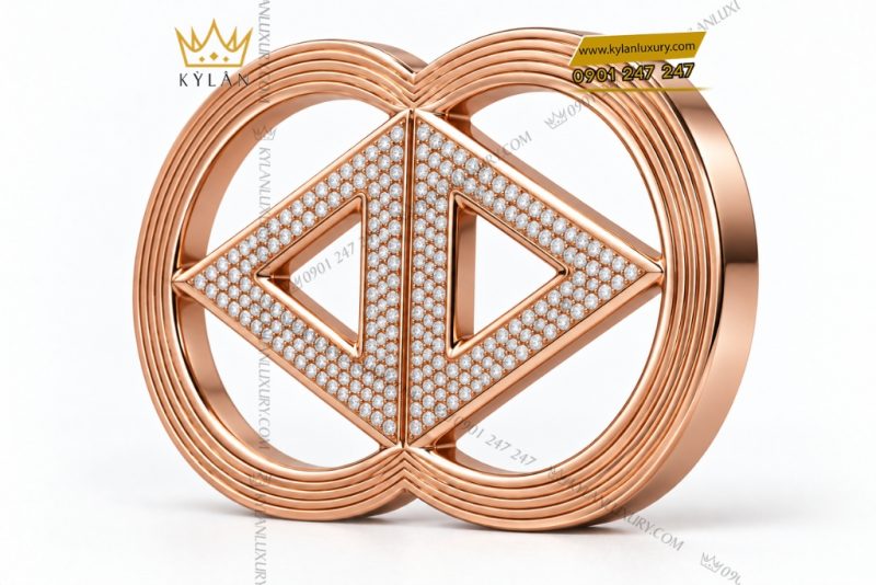 Mặt thắt lưng vàng hồng Au750 đính kim cương