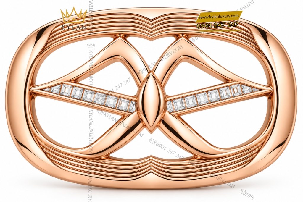 Kỳ Lân Luxury Mat that lung vang hong Au750 dinh kim cuong hoa tiet canh buom 1 Mặt thắt lưng vàng hồng Au750 đính kim cương họa tiết cánh bướm