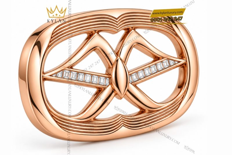 Mặt thắt lưng vàng hồng Au750 đính kim cương họa tiết cánh bướm