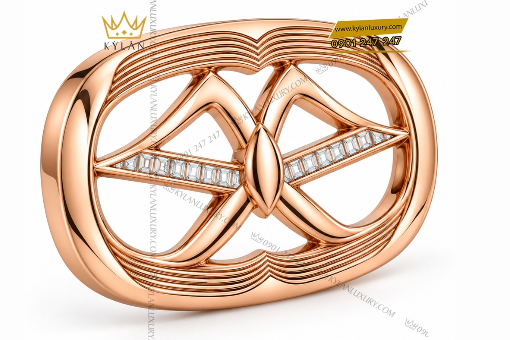 Kỳ Lân Luxury Mat that lung vang hong Au750 dinh kim cuong hoa tiet canh buom 3 Mặt thắt lưng vàng hồng Au750 đính kim cương họa tiết cánh bướm