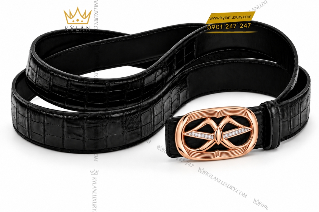 Kỳ Lân Luxury Mat that lung vang hong Au750 dinh kim cuong hoa tiet canh buom 7 Mặt thắt lưng vàng hồng Au750 đính kim cương họa tiết cánh bướm