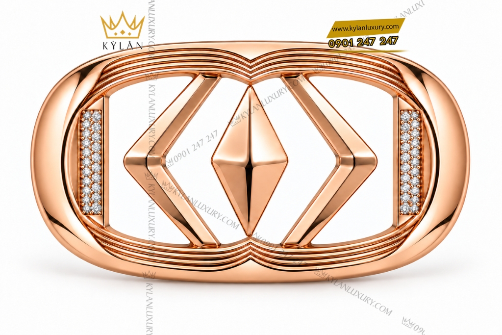 Kỳ Lân Luxury Mat that lung vang hong Au750 dinh kim cuong hoa tiet hinh thoi 1 Mặt thắt lưng vàng hồng Au750 đính kim cương họa tiết hình thoi