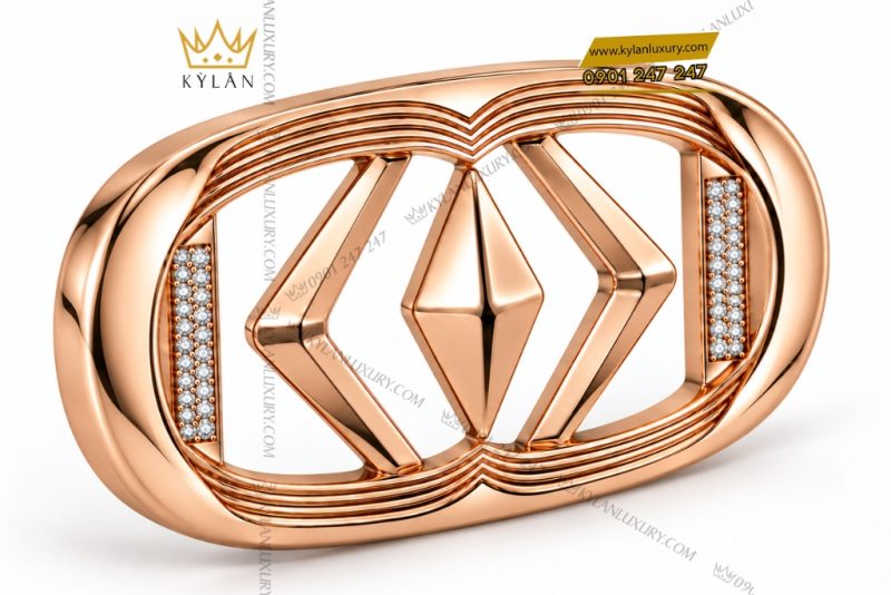Mặt thắt lưng vàng hồng Au750 đính kim cương họa tiết hình thoi