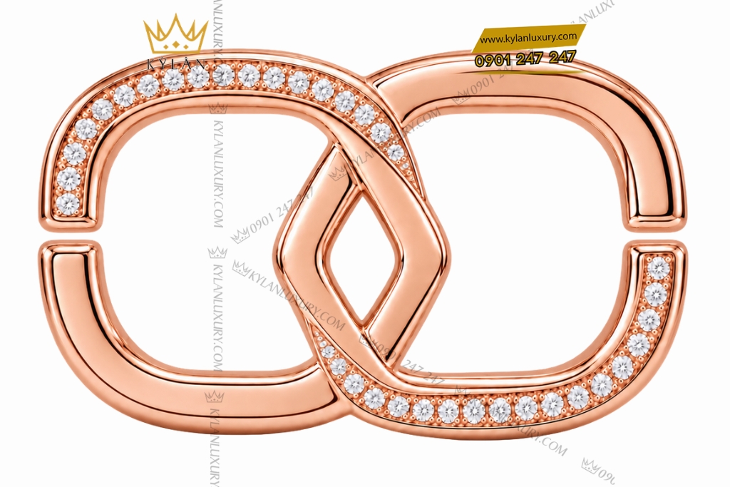 Kỳ Lân Luxury Mat that lung vang hong Au750 hai vong dan noi dinh kim cuong 1 Mặt thắt lưng vàng hồng Au750 hai vòng đan nối đính kim cương