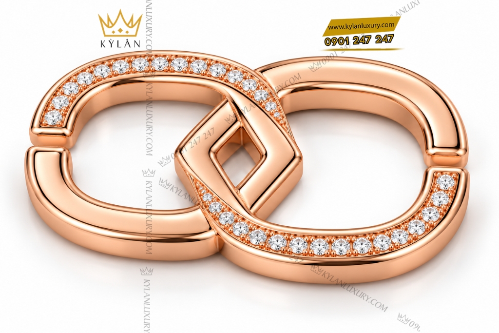 Kỳ Lân Luxury Mat that lung vang hong Au750 hai vong dan noi dinh kim cuong 2 Mặt thắt lưng vàng hồng Au750 hai vòng đan nối đính kim cương