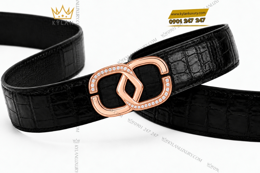 Kỳ Lân Luxury Mat that lung vang hong Au750 hai vong dan noi dinh kim cuong 7 Mặt thắt lưng vàng hồng Au750 hai vòng đan nối đính kim cương