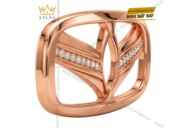Mặt thắt lưng vàng hồng Au750 họa tiết cánh chim đính kim cương