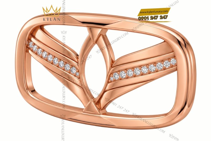 Mặt thắt lưng vàng hồng Au750 họa tiết cánh chim đính kim cương