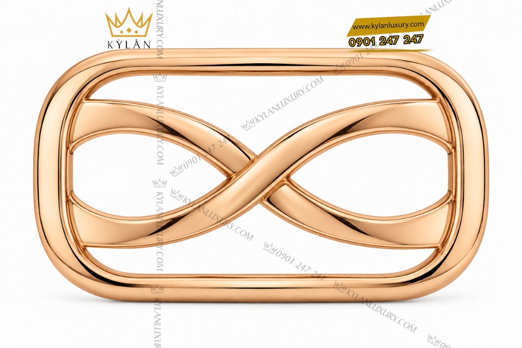Kỳ Lân Luxury Mat that lung vang hong Au750 hoa tiet dai cong dan xen 1 Mặt thắt lưng vàng hồng Au750 họa tiết dải cong đan xen