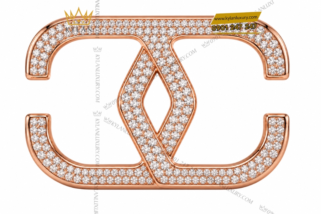 Kỳ Lân Luxury Mat that lung vang hong Au750 hoa tiet dan cheo dinh kim cuong 1 Mặt thắt lưng vàng hồng Au750 họa tiết đan chéo đính kim cương