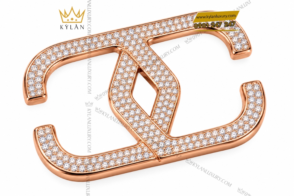 Kỳ Lân Luxury Mat that lung vang hong Au750 hoa tiet dan cheo dinh kim cuong 4 Mặt thắt lưng vàng hồng Au750 họa tiết đan chéo đính kim cương