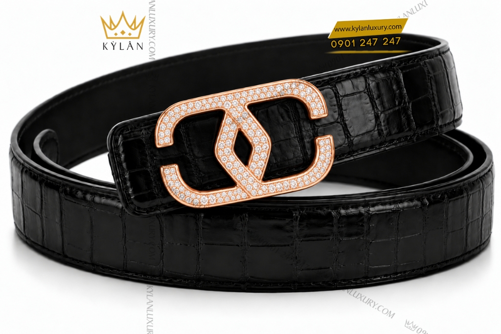 Kỳ Lân Luxury Mat that lung vang hong Au750 hoa tiet dan cheo dinh kim cuong 6 Mặt thắt lưng vàng hồng Au750 họa tiết đan chéo đính kim cương