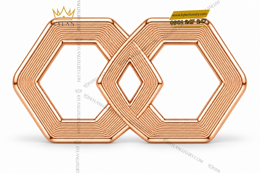 Kỳ Lân Luxury Mat that lung vang hong Au750 hoa tiet luc giac dan noi 1 Mặt thắt lưng vàng hồng Au750 họa tiết lục giác đan nối