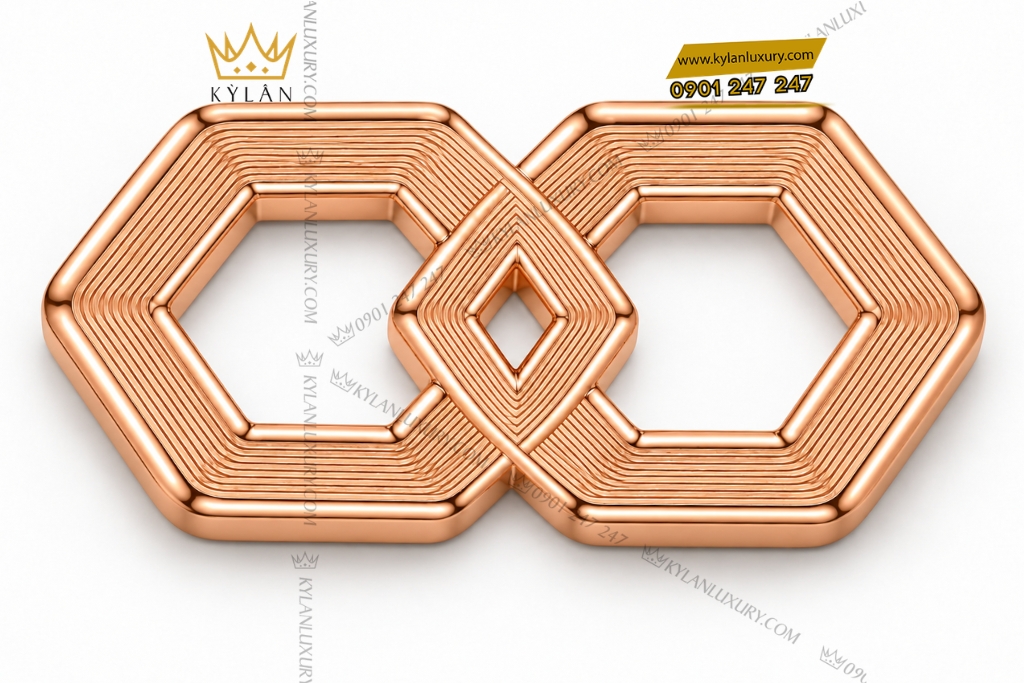 Kỳ Lân Luxury Mat that lung vang hong Au750 hoa tiet luc giac dan noi 3 Mặt thắt lưng vàng hồng Au750 họa tiết lục giác đan nối