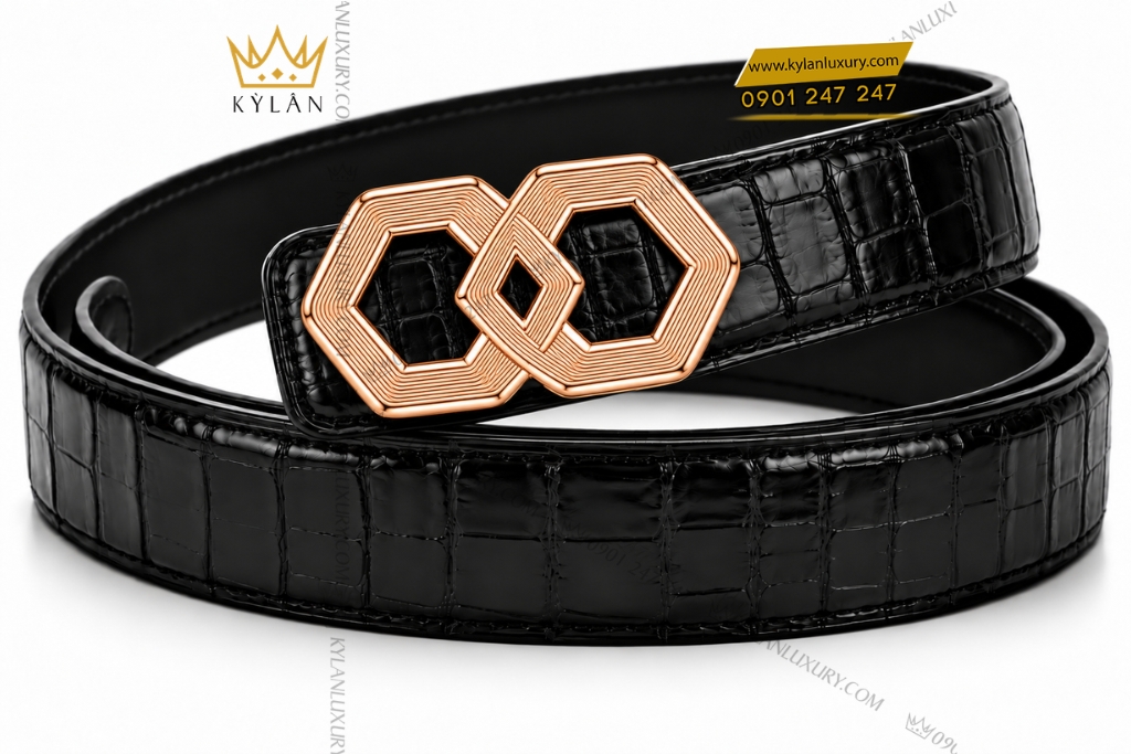 Kỳ Lân Luxury Mat that lung vang hong Au750 hoa tiet luc giac dan noi 6 Mặt thắt lưng vàng hồng Au750 họa tiết lục giác đan nối