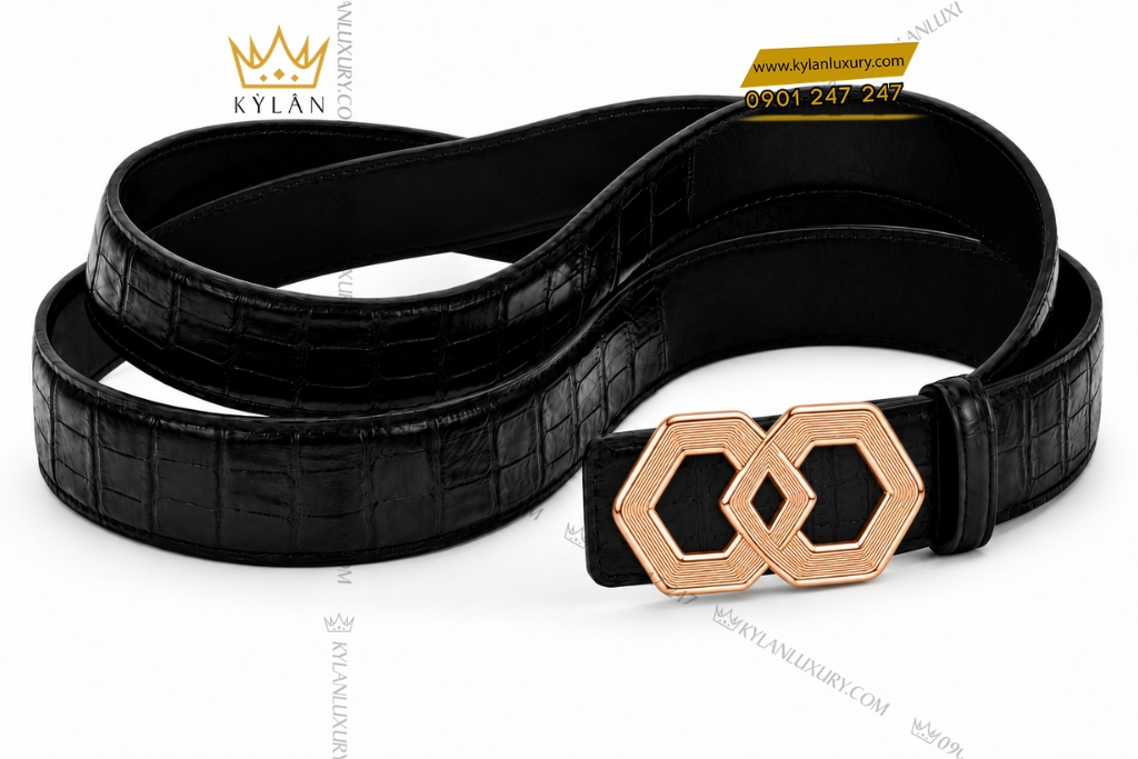 Kỳ Lân Luxury Mat that lung vang hong Au750 hoa tiet luc giac dan noi 8 Mặt thắt lưng vàng hồng Au750 họa tiết lục giác đan nối