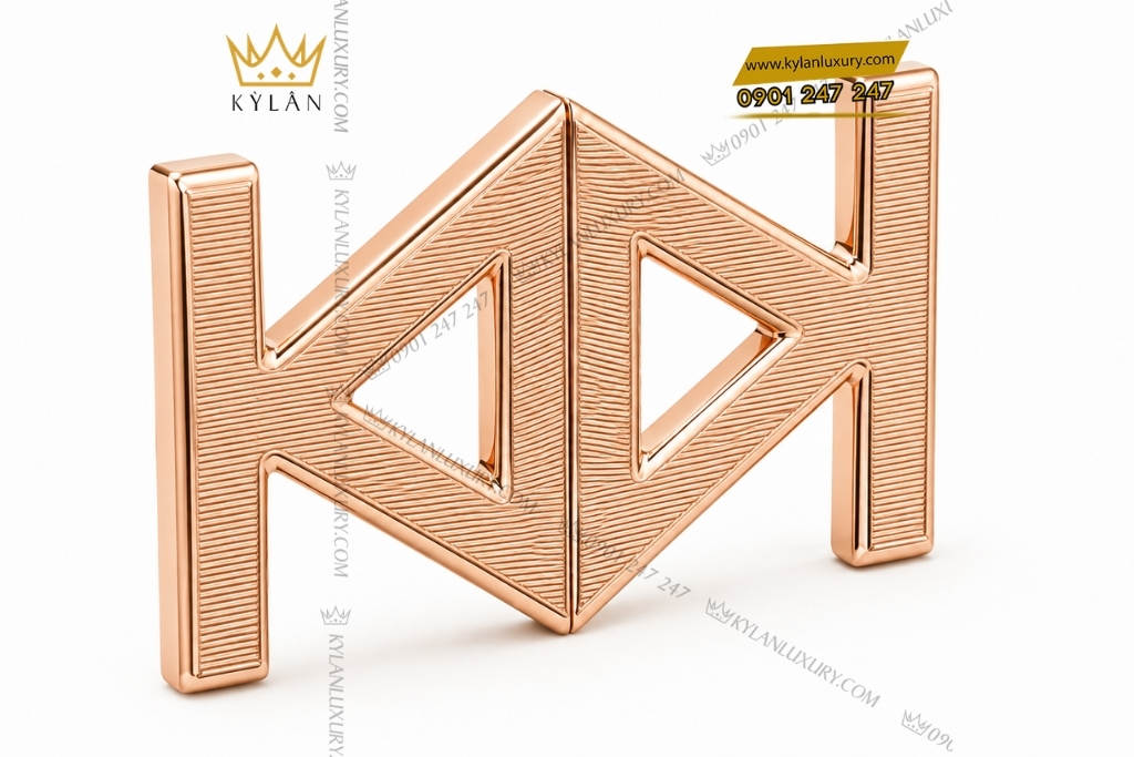 Kỳ Lân Luxury Mat that lung vang hong Au750 hoa tiet ranh ngang hinh hoc 3 Mặt thắt lưng vàng hồng Au750 họa tiết rãnh ngang hình học