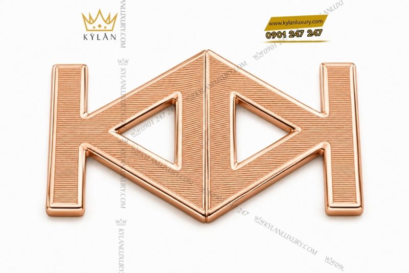 Mặt thắt lưng vàng hồng Au750 họa tiết rãnh ngang hình học