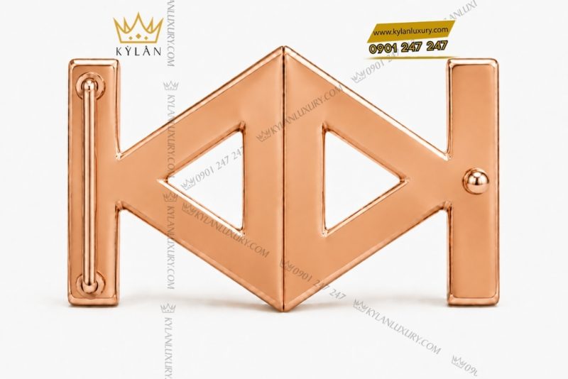 Mặt thắt lưng vàng hồng Au750 họa tiết rãnh ngang hình học
