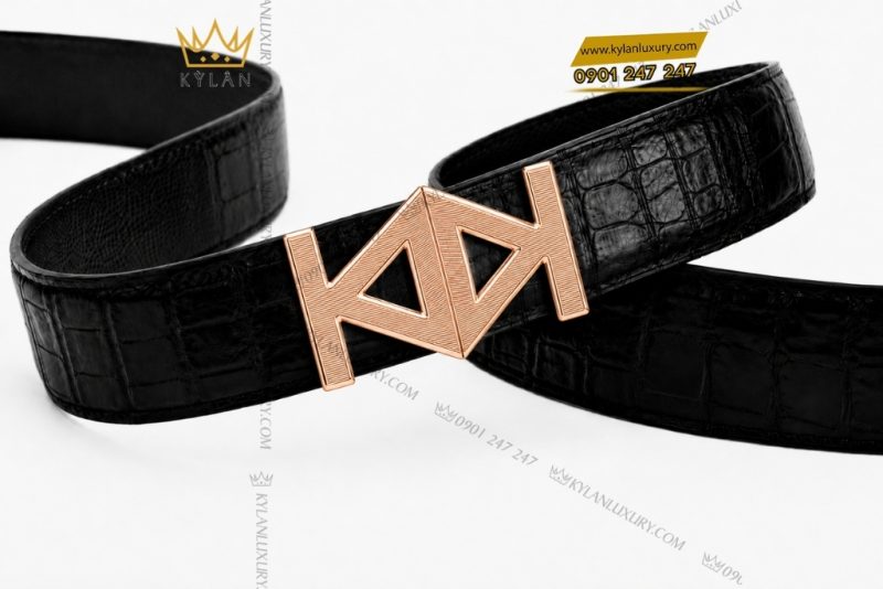 Mặt thắt lưng vàng hồng Au750 họa tiết rãnh ngang hình học