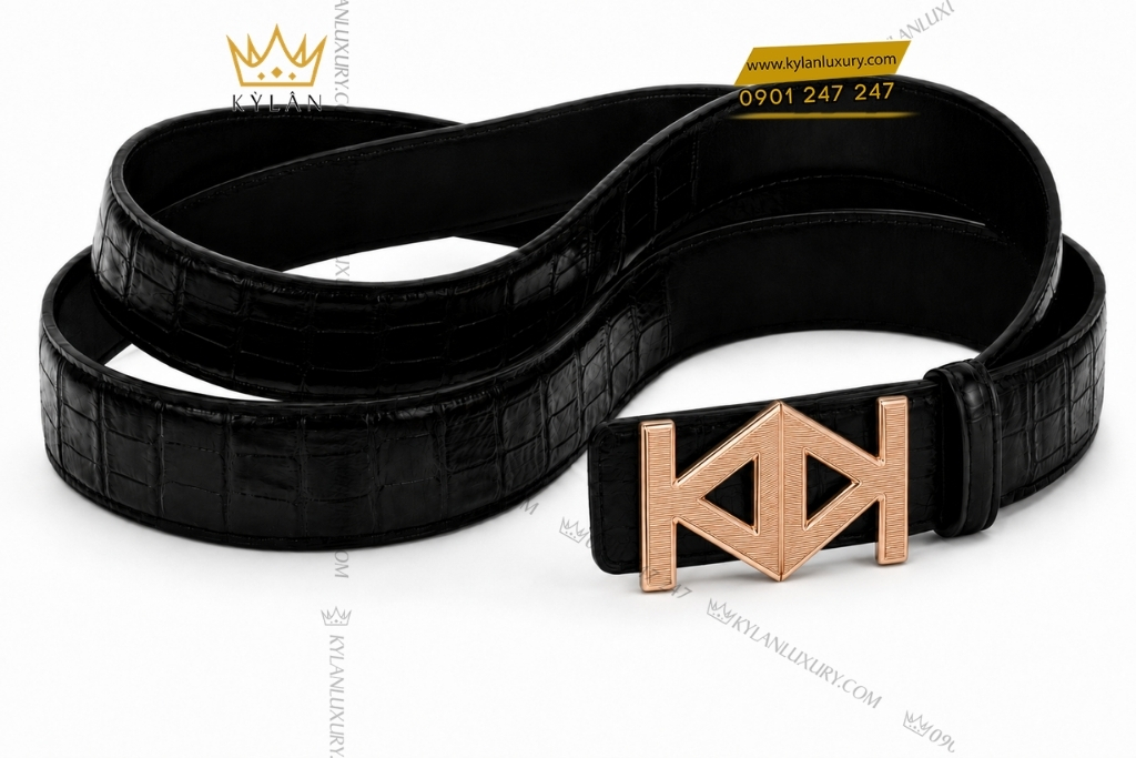 Kỳ Lân Luxury Mat that lung vang hong Au750 hoa tiet ranh ngang hinh hoc 8 Mặt thắt lưng vàng hồng Au750 họa tiết rãnh ngang hình học