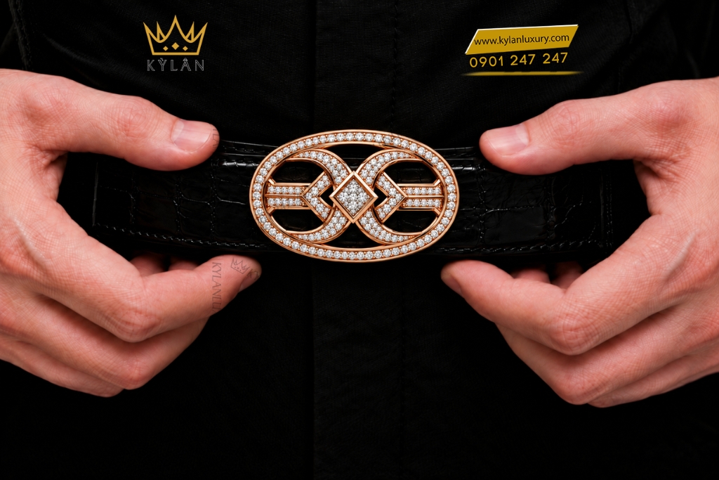 Kỳ Lân Luxury Mat that lung vang hong Au750 khung oval hinh hoc dinh kim cuong 11 Mặt thắt lưng vàng hồng Au750 khung oval hình học đính kim cương