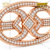 Mặt thắt lưng vàng hồng Au750 khung oval hình học đính kim cương