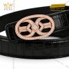 Mặt thắt lưng vàng hồng Au750 khung oval hình học đính kim cương